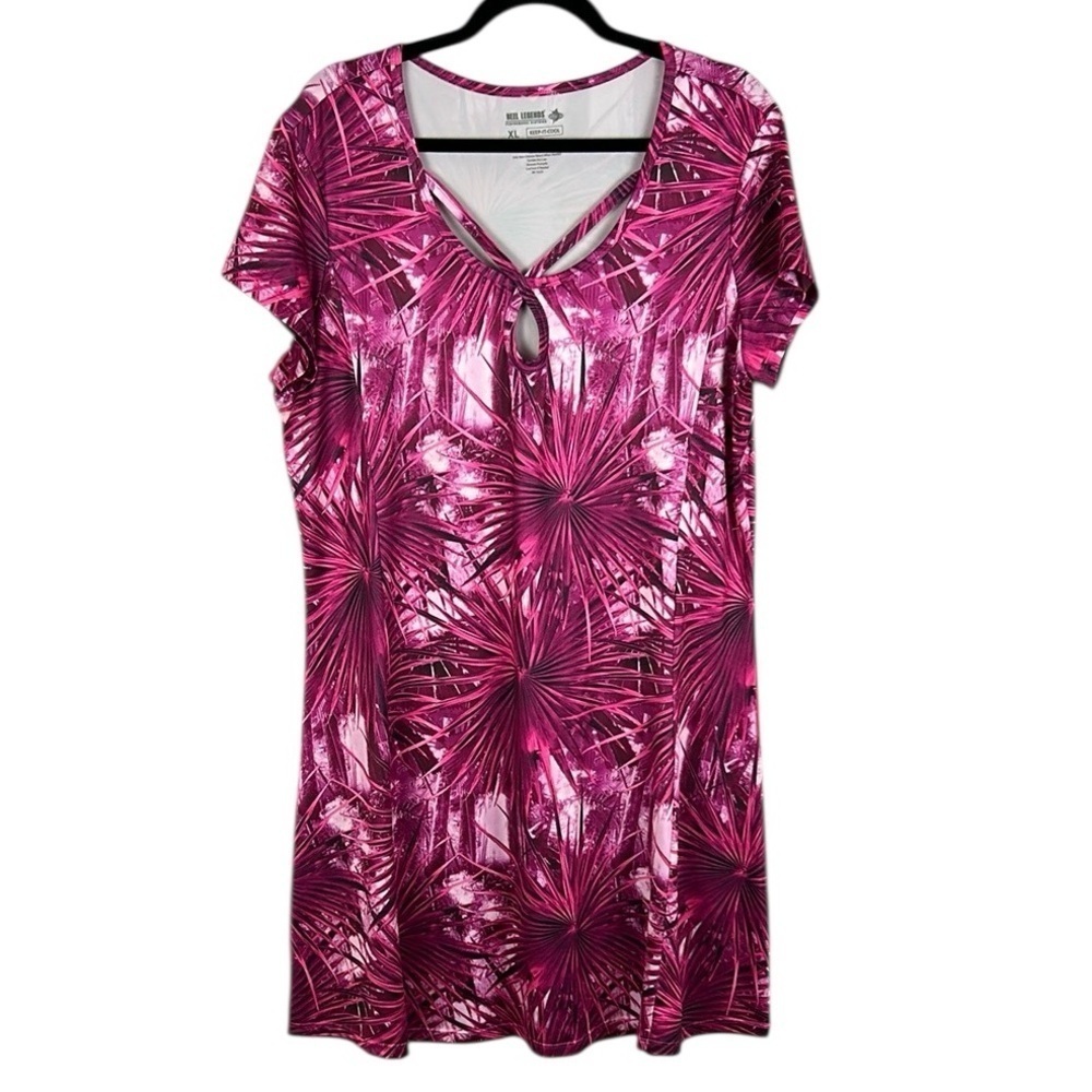 Reel Legends Tropical Performance Keep It Cool Short Sleeve Dress XL Pink